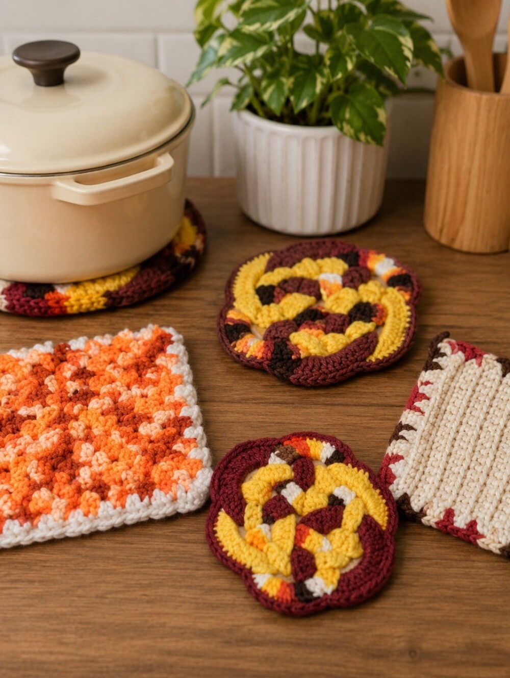 Vintage handmade pot holders/trivits/warm pads set of 4  kitchen